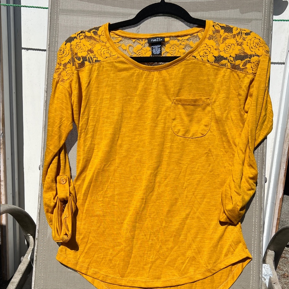 Rue21 Mustard Lace Shoulder Blouse
